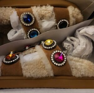 Kurt Geiger Orson Crystal Teddy Sandals with Multicolor Gem Accents